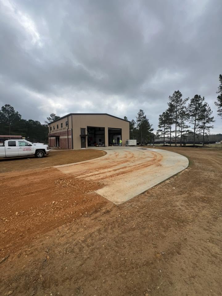 College Station fire station exterior and curved concrete driveway